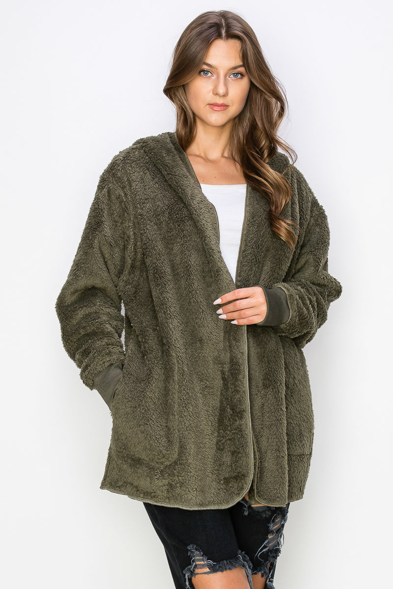 WK0042 Warm and Soft Fur Fabric Hoodie Jacket - SAND / 111=3pcs / $18 - Burzip Wholesale