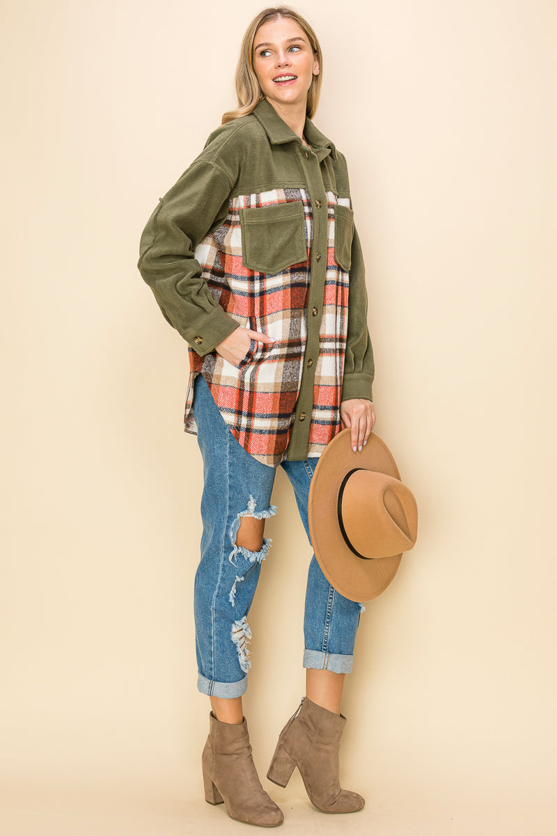 WK0044 Plaid Long Sleeve Shacket - BEIGE / 222=6pcs * $24 - Burzip Wholesale