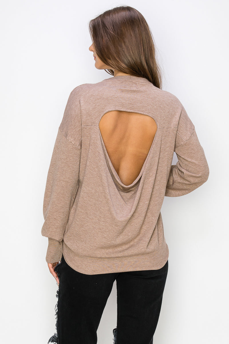 WT0001 Wholesale Cutout Draped Back Pullover - LATTE / M - Burzip Wholesale