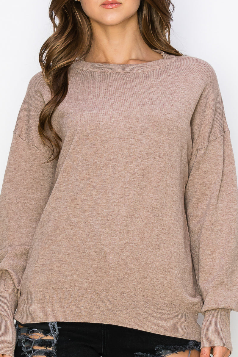 WT0001 Wholesale Cutout Draped Back Pullover - LATTE / XL - Burzip Wholesale