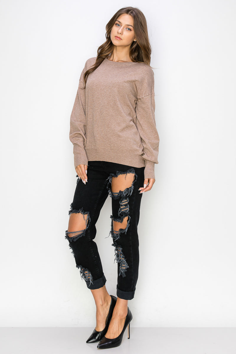 WT0001 Wholesale Cutout Draped Back Pullover - PLUM / S - Burzip Wholesale