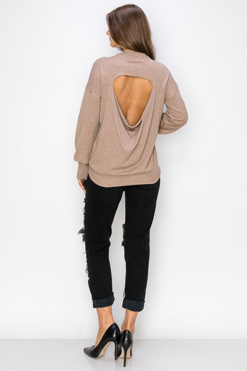WT0001 Wholesale Cutout Draped Back Pullover - PLUM / M - Burzip Wholesale