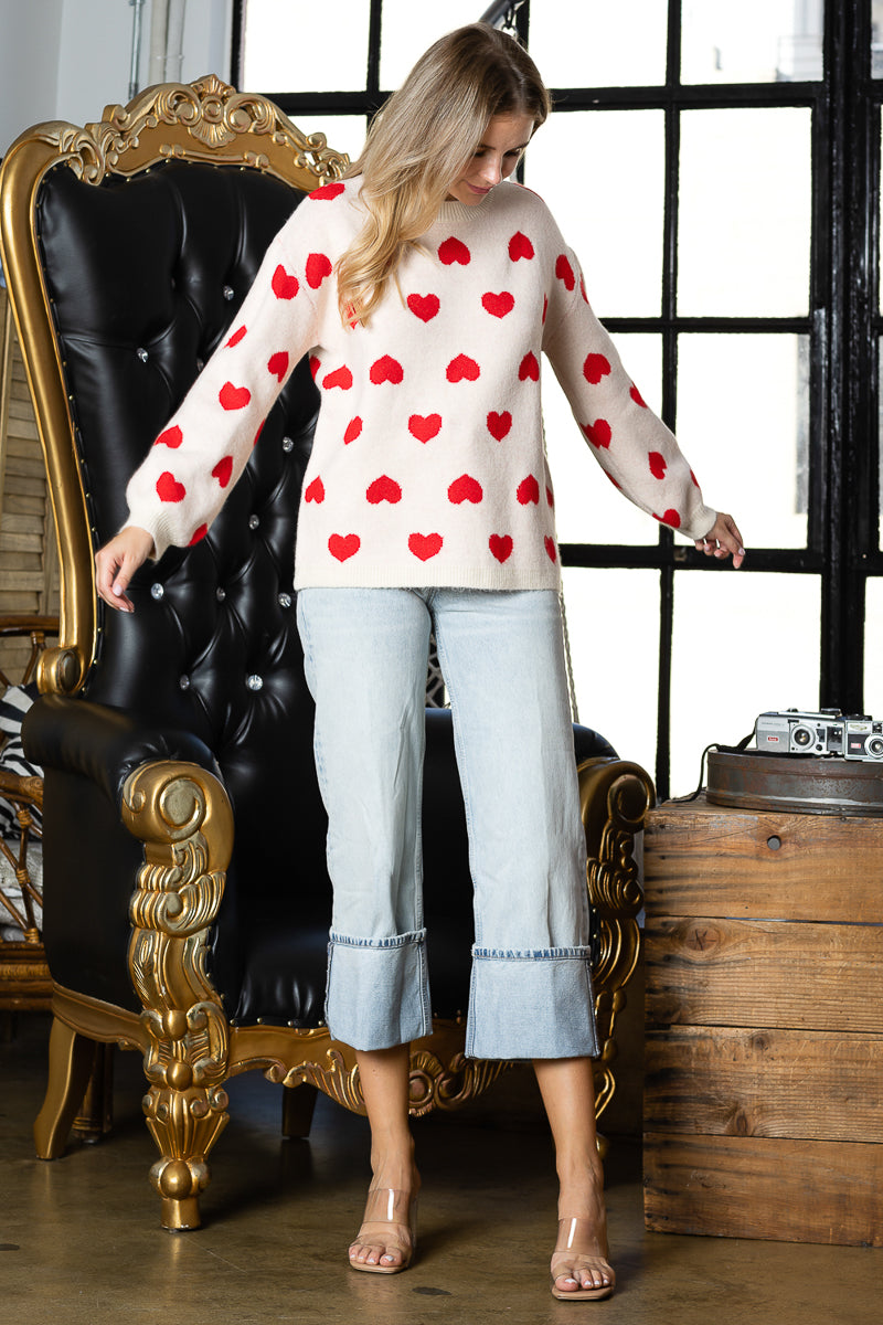 WT0002 ROUND NECK SWEATER - LATTE/WHT / L - Burzip Wholesale