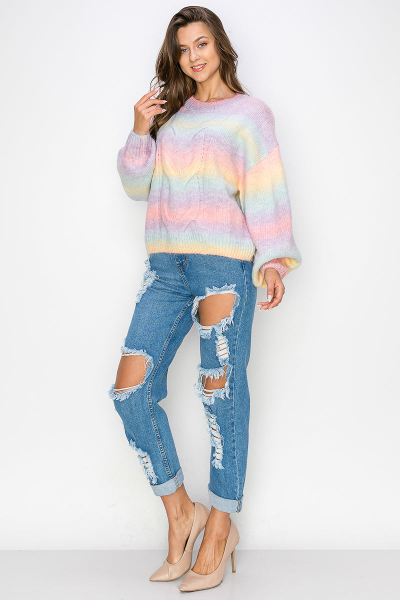 WT0008 Rainbow Sweater Top - PINK / M - Burzip Wholesale