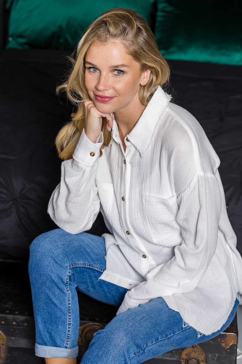 WT0039 Oversized Button Up Shirt - IVORY / S - Burzip Wholesale
