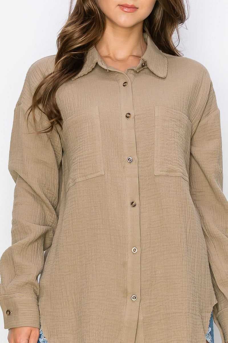 WT0039 Oversized Button Up Shirt - IVORY / 2222=8pcs * $18 - Burzip Wholesale