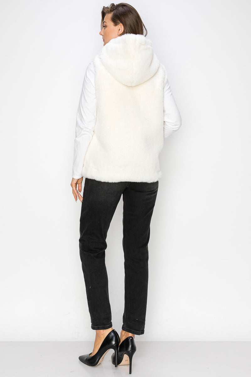 WV0038 RABBIT HOODED FUR VEST - selected color - Burzip Wholesale