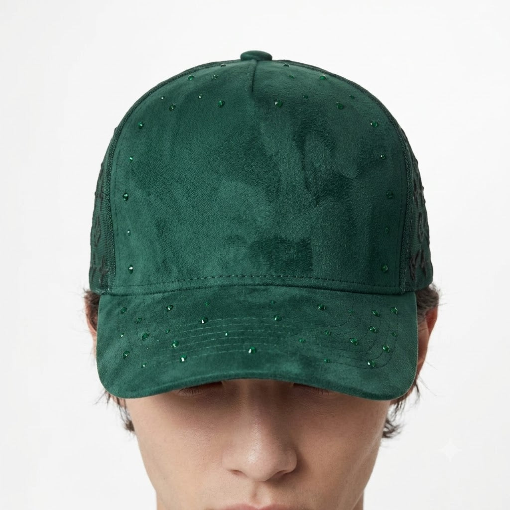 5 Panel Suede Front with Stone Organze with Embroidery Contemporary Wholesale Caps