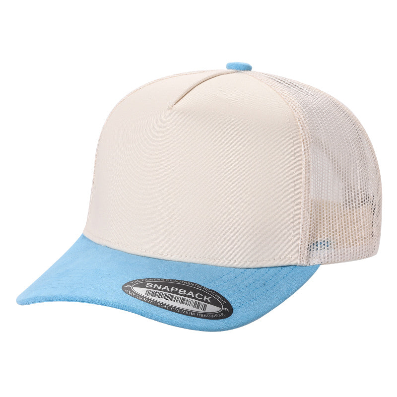 5panel Twillcrown Mesh Back Suede Bill Blank Caps Tcms - TAN/BLK/RED02 - Burzip Wholesale