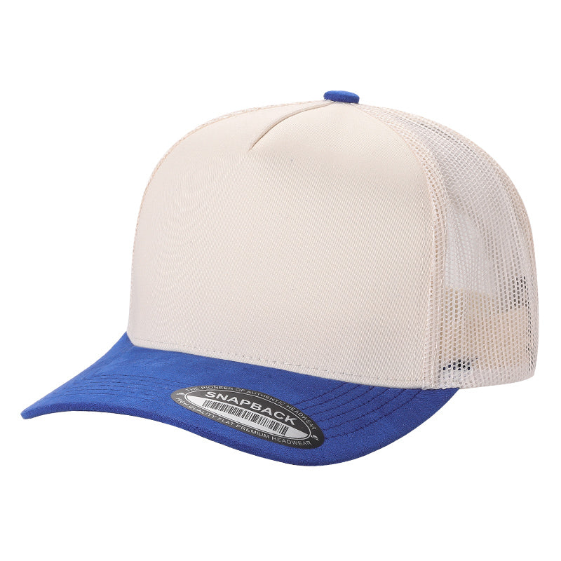 5panel Twillcrown Mesh Back Suede Bill Blank Caps Tcms - TAN/NAVY - Burzip Wholesale