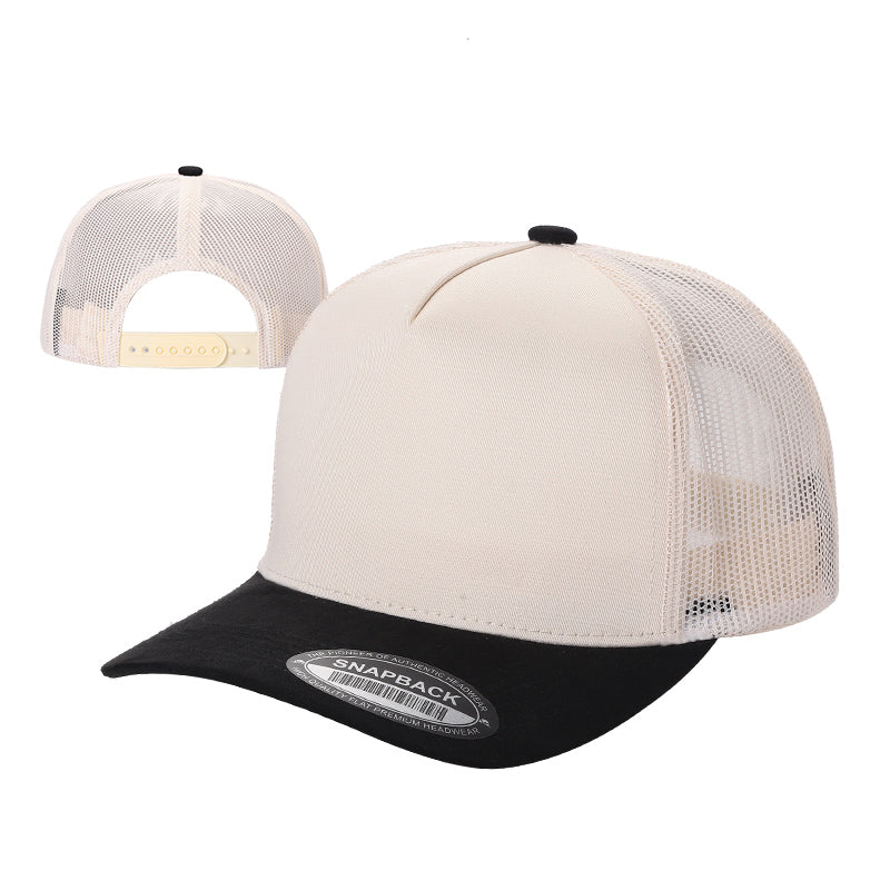 5panel Twillcrown Mesh Back Suede Bill Blank Caps Tcms - TAN/BLK - Burzip Wholesale