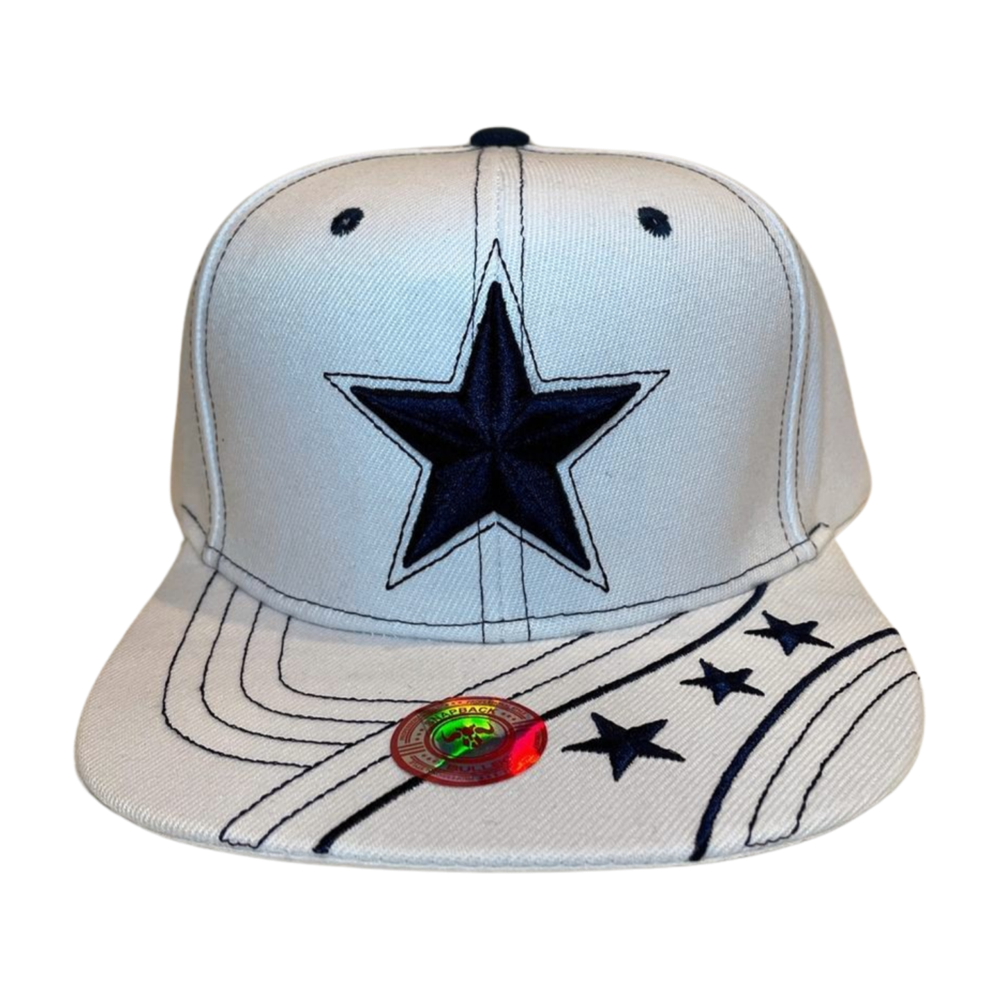 HP-DZ-STAR EMBROIDERY FLAT BILL SNAPBACK - WHIT/DALLAS - Burzip Wholesale