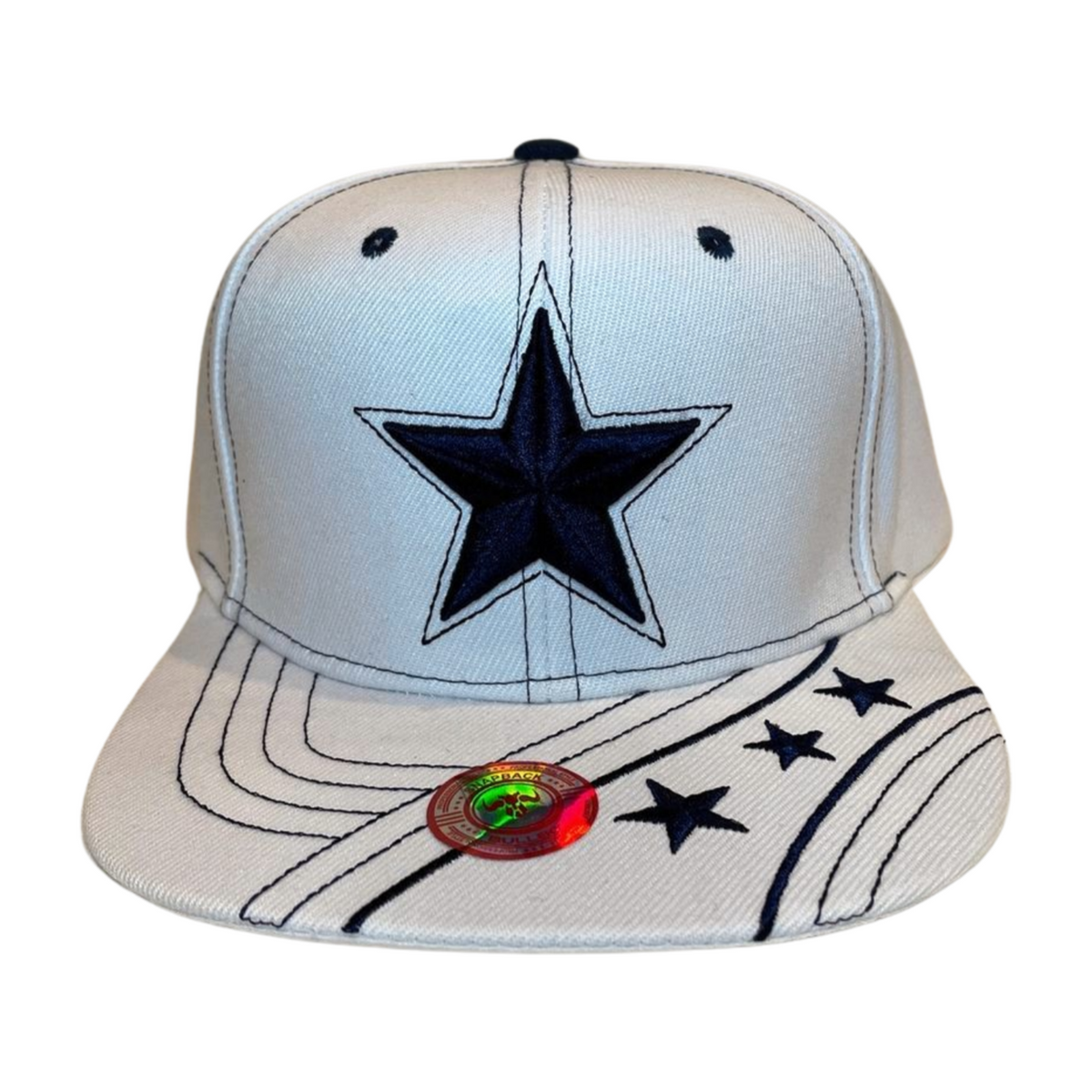 HP-DZ-STAR EMBROIDERY FLAT BILL SNAPBACK - WHIT/DALLAS - Burzip Wholesale