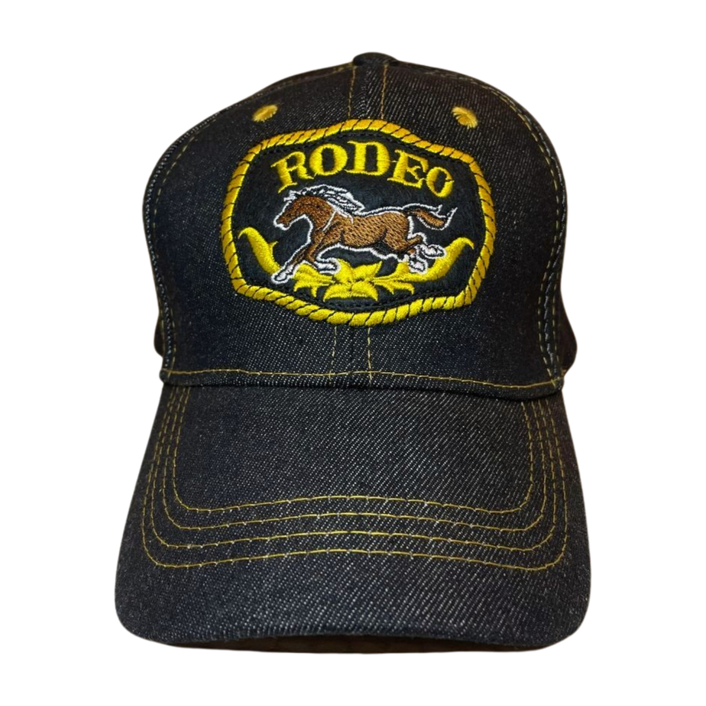 HP cowboy embroidery velcro ball cap - DENIM/BLACK RODEO - Burzip Wholesale