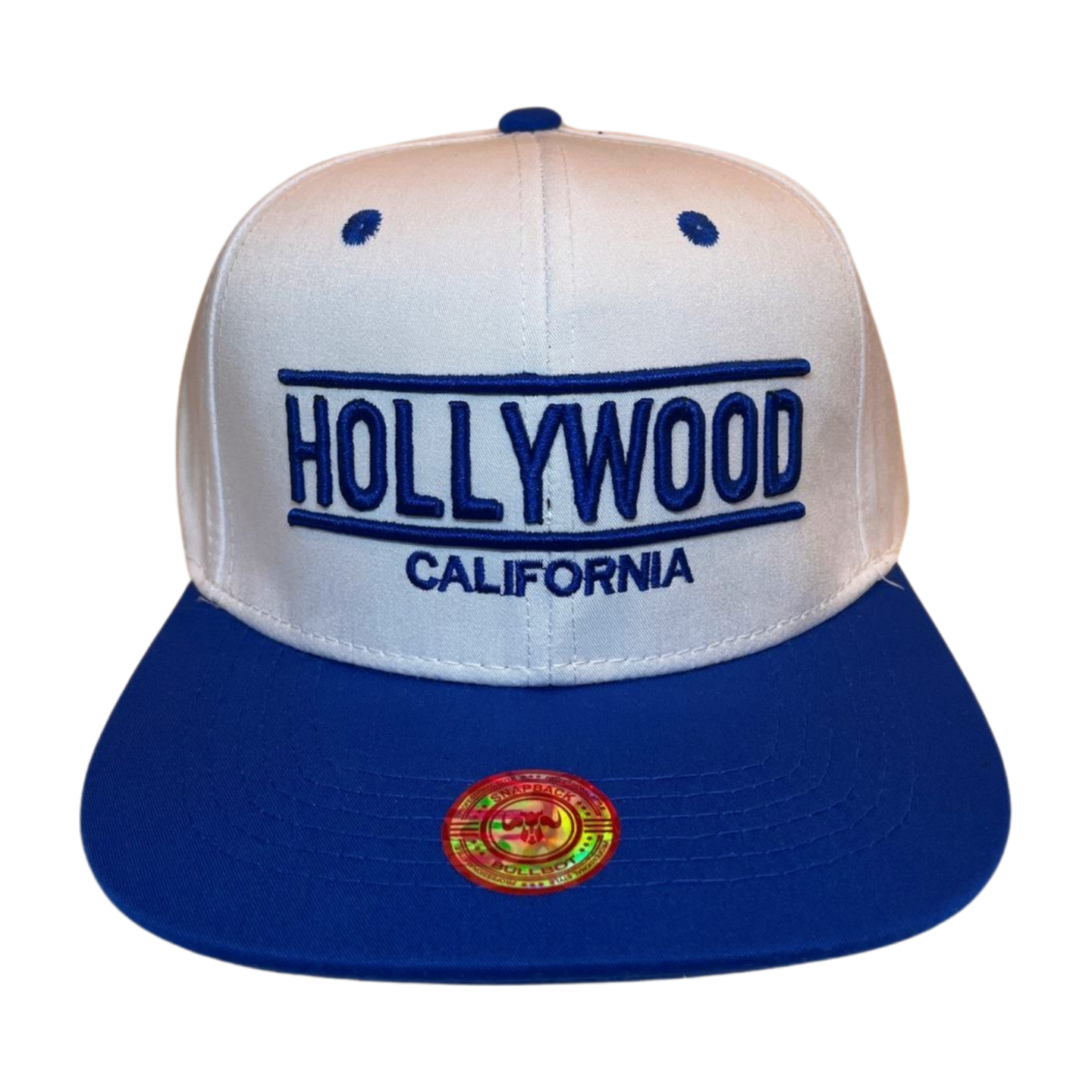 HP HOLLYWOOD EMBROIDERY, FLAT BILL SNAPBACK - WHIT/BLUE - Burzip Wholesale