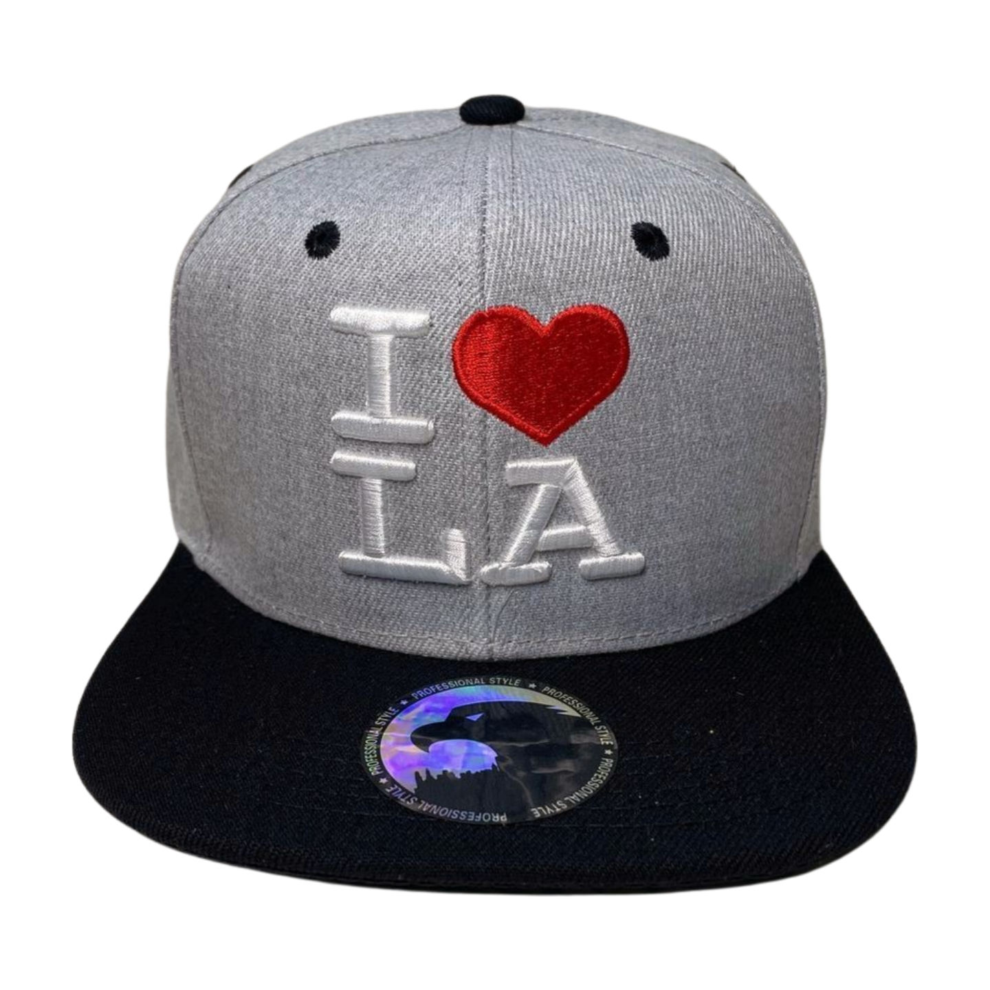 HP I LOVE LA EMBROIDERY, FLAT BILL ACRIL SNAPBACK - RED/GREY - Burzip Wholesale