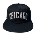 PS-CHICAGO-DZ-CHICAGO EMBROIDERY, FLAT BILL SNAPBACK-$5.50 - BLACK-WHITE - Burzip Wholesale