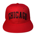 PS-CHICAGO-DZ-CHICAGO EMBROIDERY, FLAT BILL SNAPBACK-$5.50 - RED-BLK - Burzip Wholesale