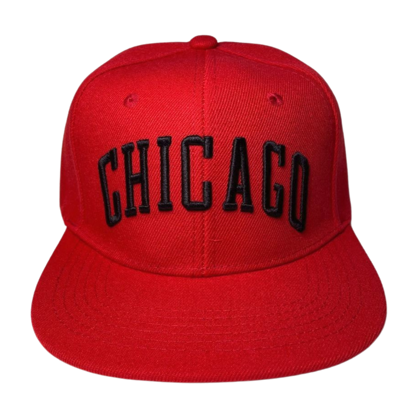 PS-CHICAGO-DZ-CHICAGO EMBROIDERY, FLAT BILL SNAPBACK-$5.50 - RED-BLK - Burzip Wholesale