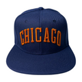 PS-CHICAGO-DZ-CHICAGO EMBROIDERY, FLAT BILL SNAPBACK-$5.50 - NAVY-ORANGE - Burzip Wholesale