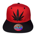 HP LEAVE Marijuana Embroidery Flat Bill Snapback - RED/BLACK-BLK - Burzip Wholesale