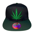 HP LEAVE Marijuana Embroidery Flat Bill Snapback - BLK/D.GREEN-GREEN - Burzip Wholesale