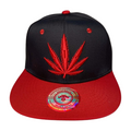 HP LEAVE Marijuana Embroidery Flat Bill Snapback - BLACK/RED-RED - Burzip Wholesale