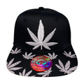 HP LEAVE Marijuana Embroidery Flat Bill Snapback - BLK/WHT PRINT-WHT - Burzip Wholesale