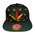 HP LEAVE Marijuana Embroidery Flat Bill Snapback - BLK PRINT/D.GREEN-MULTI - Burzip Wholesale