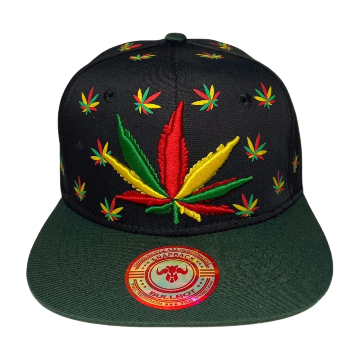 HP LEAVE Marijuana Embroidery Flat Bill Snapback - BLK PRINT/D.GREEN-MULTI - Burzip Wholesale