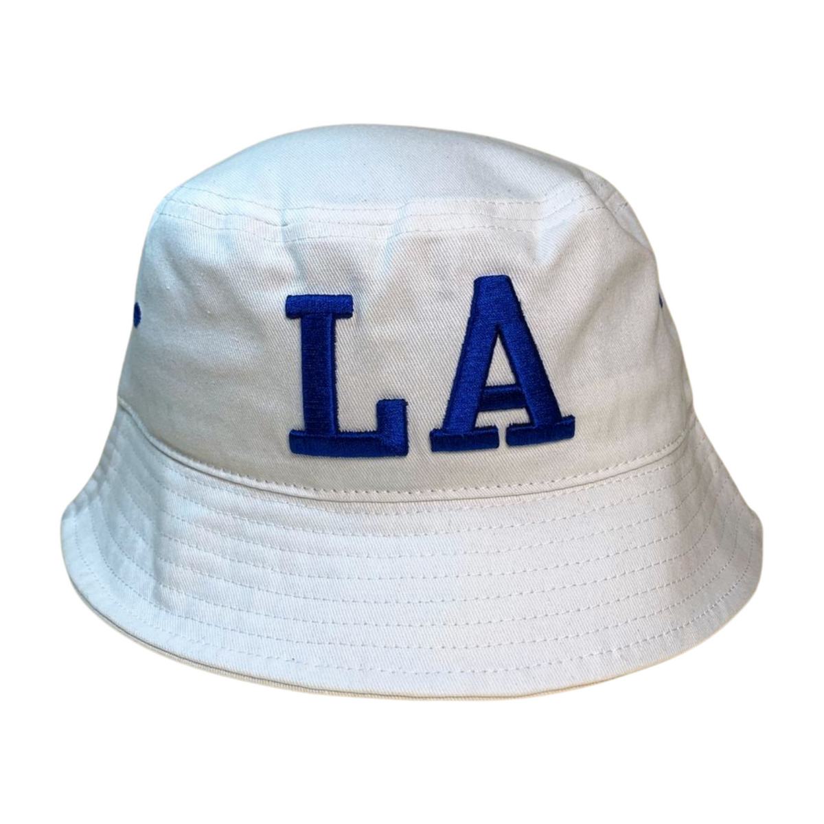 Bucket with College Font LA Embroidery Contrasted Thread Color - KHAKI/BLK - Burzip Wholesale