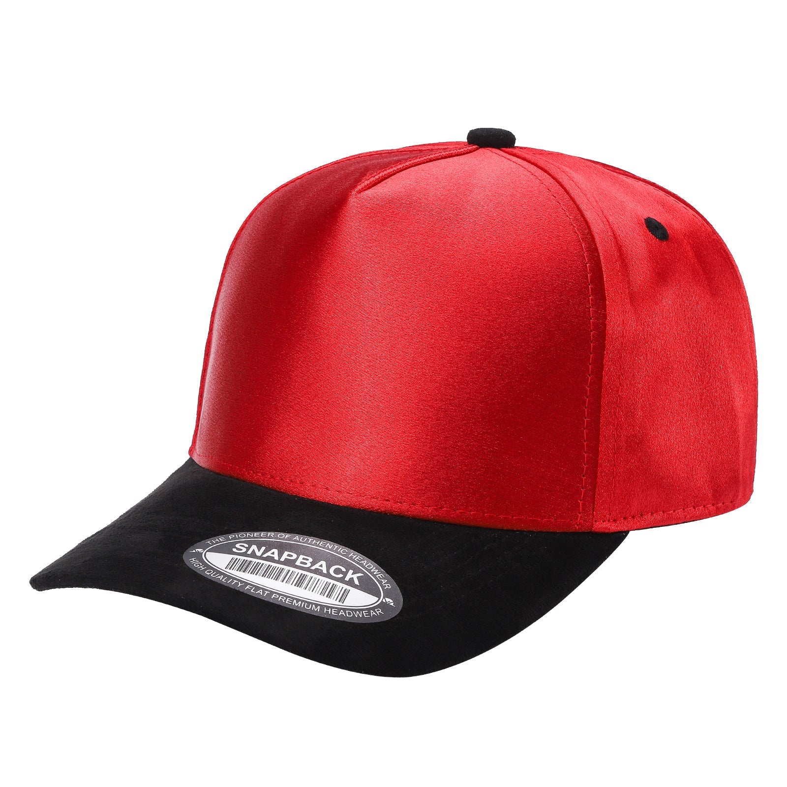 SATIN CROWN & SUEDE BILL 5PANEL SNAP BACK-PREPACK tcsts - BLACK/RED - Burzip Wholesale