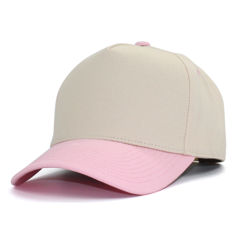 5 Panel Two Tone Structured Snapback Cap Tc - Cream Light Pink - Burzip Wholesale