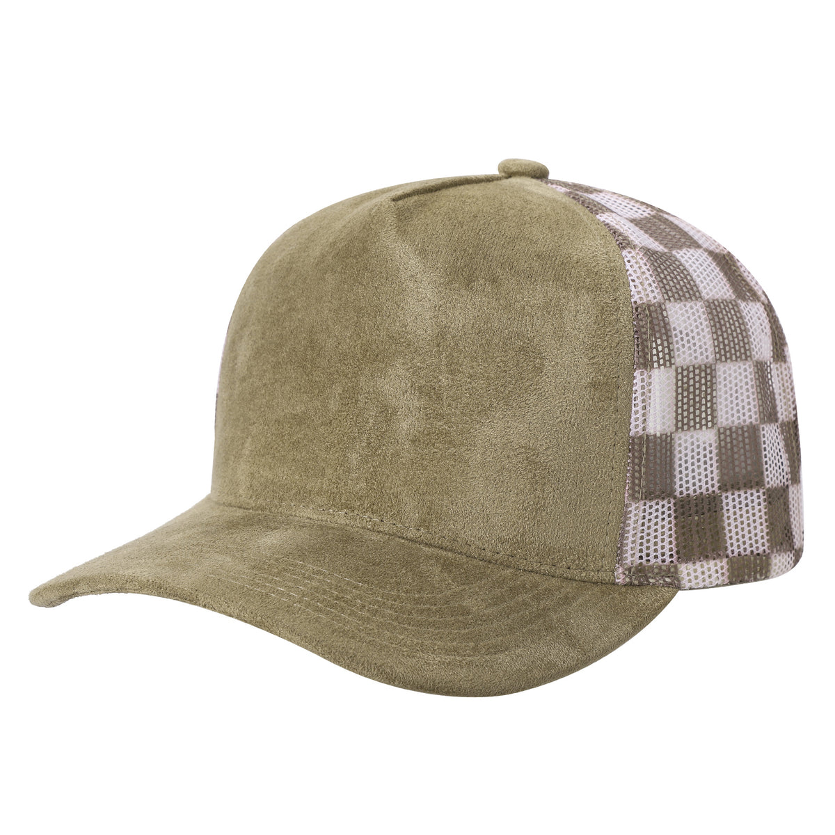 5 Panel Suede Mesh Checkered Design Snapback Cap - 502MC in KHAKI - Style 502MC | Burzip