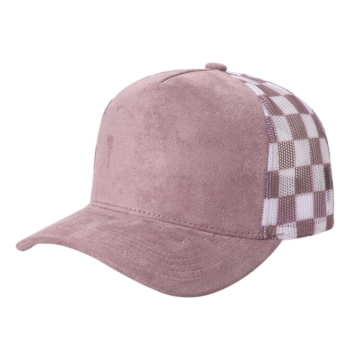 5 Panel Suede Mesh Checkered Design Snapback Cap - 502MC in MAUVE - Style 502MC | Burzip