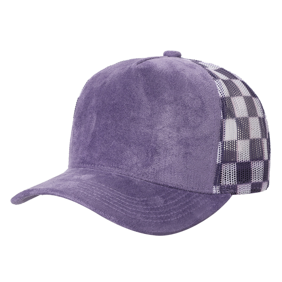 5 Panel Suede Mesh Checkered Design Snapback Cap - 502MC in PURPLE - Style 502MC | Burzip