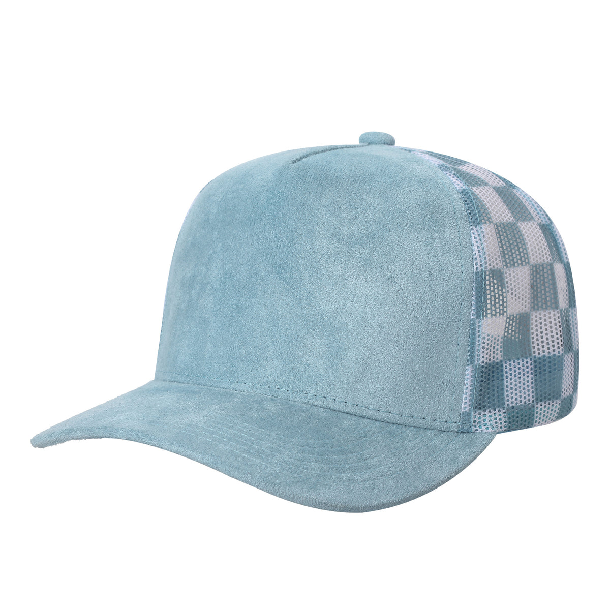 5 Panel Suede Mesh Checkered Design Snapback Cap - 502MC in SKY - Style 502MC | Burzip
