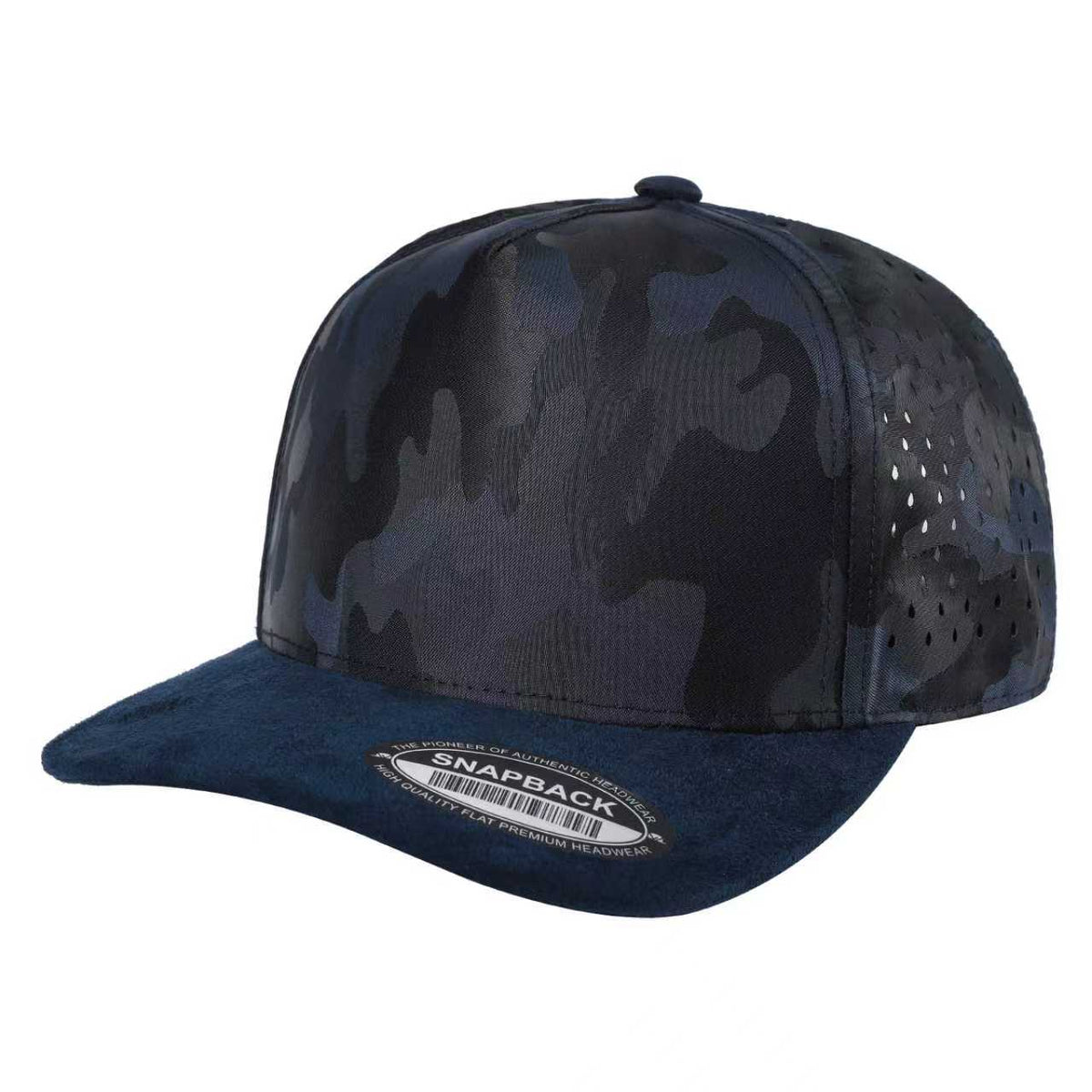 5panel Camo Crown W/ Laser Vented Back and Suede Bill Snapback Tccsl - NAVY - Burzip Wholesale