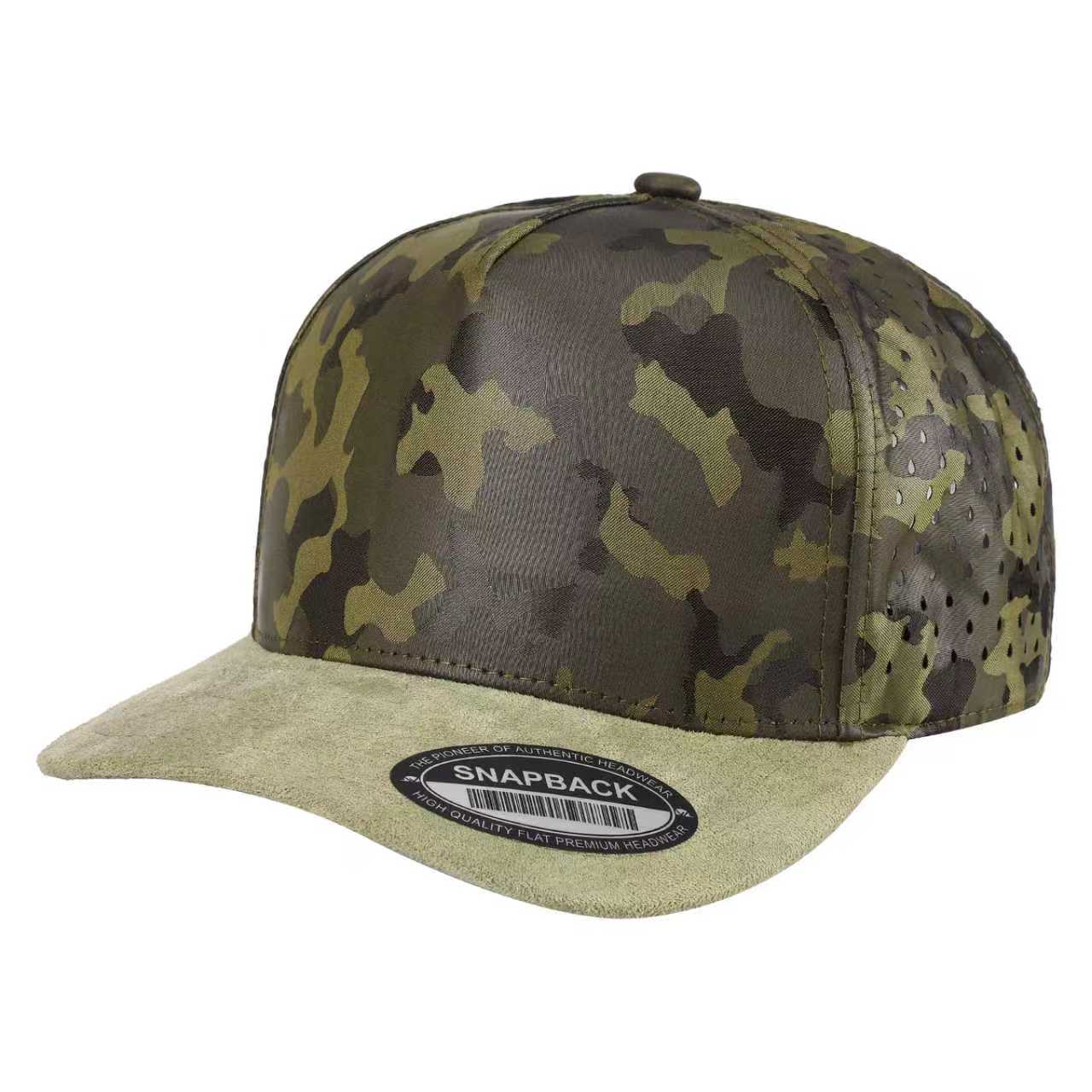 5panel Camo Crown W/ Laser Vented Back and Suede Bill Snapback Tccsl - selected color - Burzip Wholesale