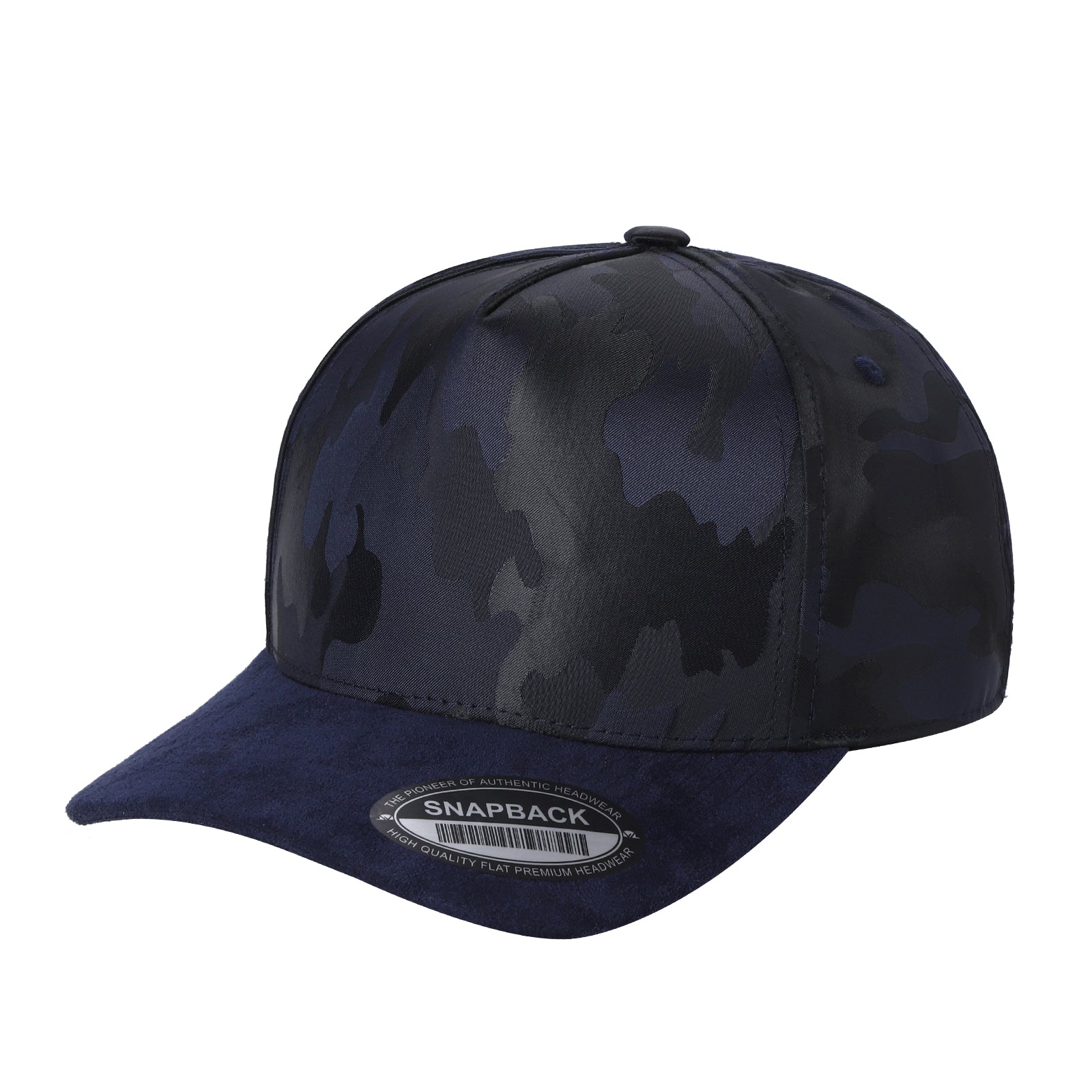 5panel Camo Head with Suede Fabric Bill Snapback Tccs - NAVY/NAVY - Burzip Wholesale