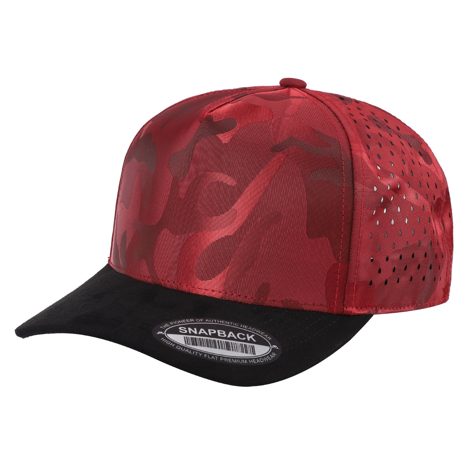 5panel Camo Crown W/ Laser Vented Back and Suede Bill Snapback Tccsl - RED/BLK - Burzip Wholesale