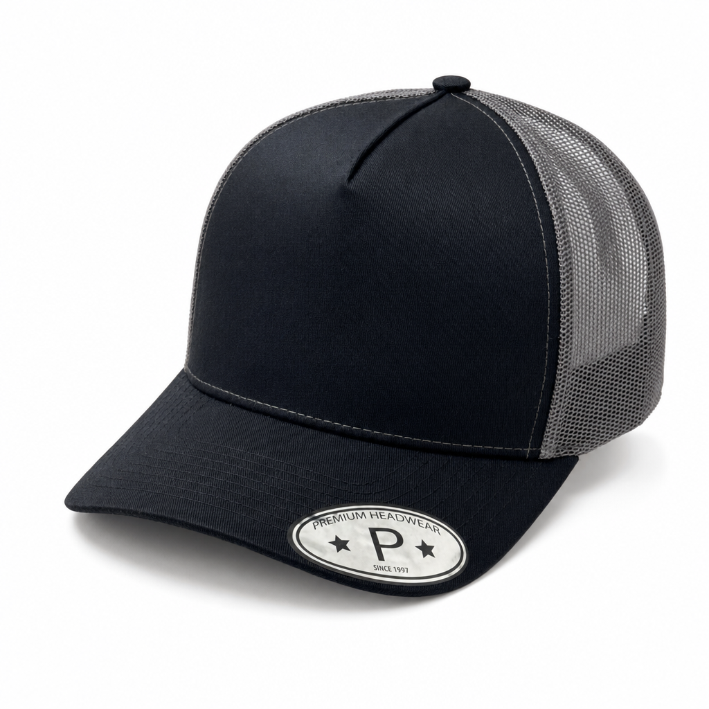 Black and Dark Grey 5 Panel Curved Bill Mesh Snapback Cap #5PCM