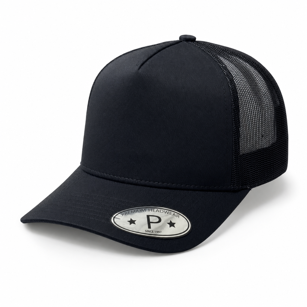 Black 5 Panel Curved Bill Mesh Snapback Cap #5PCM