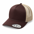 Brown and Khaki 5 Panel Curved Bill Mesh Snapback Cap #5PCM