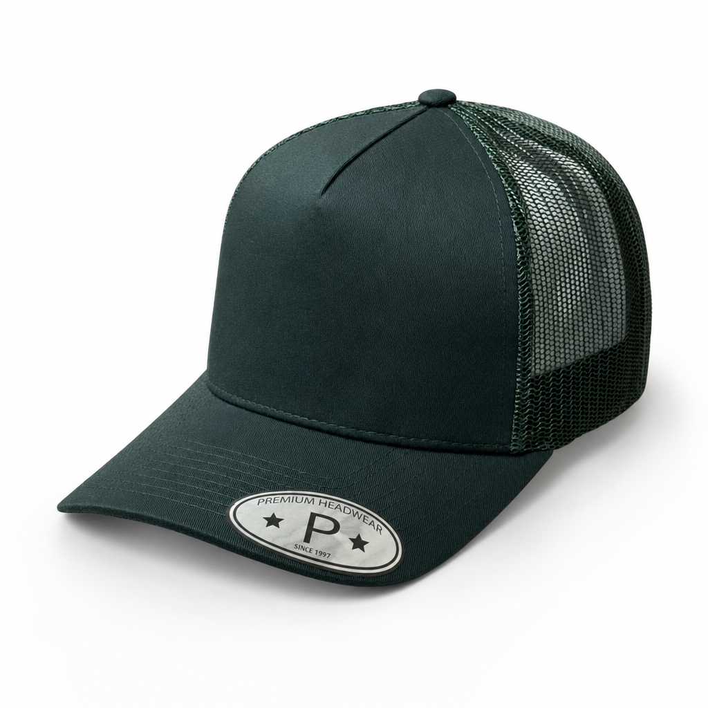 5 Panel Curved Bill Mesh Snapback Cap #5PCM in D.Green - Style 5PCM | Burzip Cap Wholesale
