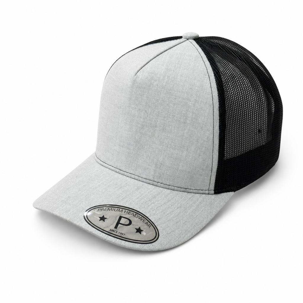 5 Panel Curved Bill Mesh Snapback Cap #5PCM in H.GREY-BLK - Style 5PCM | Burzip Cap Wholesale