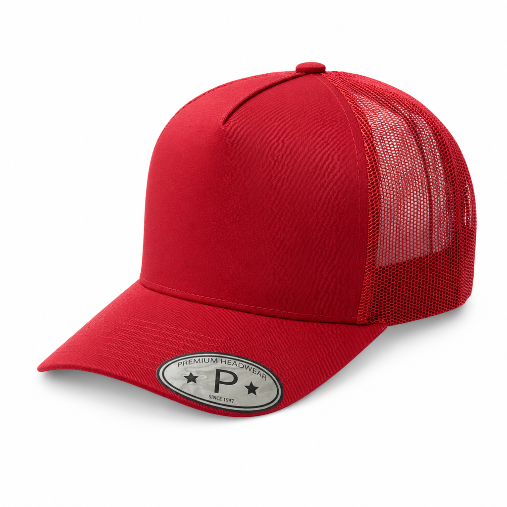 Red 5 Panel Curved Bill Mesh Snapback Cap #5PCM