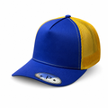 Royal Blue and Gold 5 Panel Curved Bill Mesh Snapback Cap #5PCM