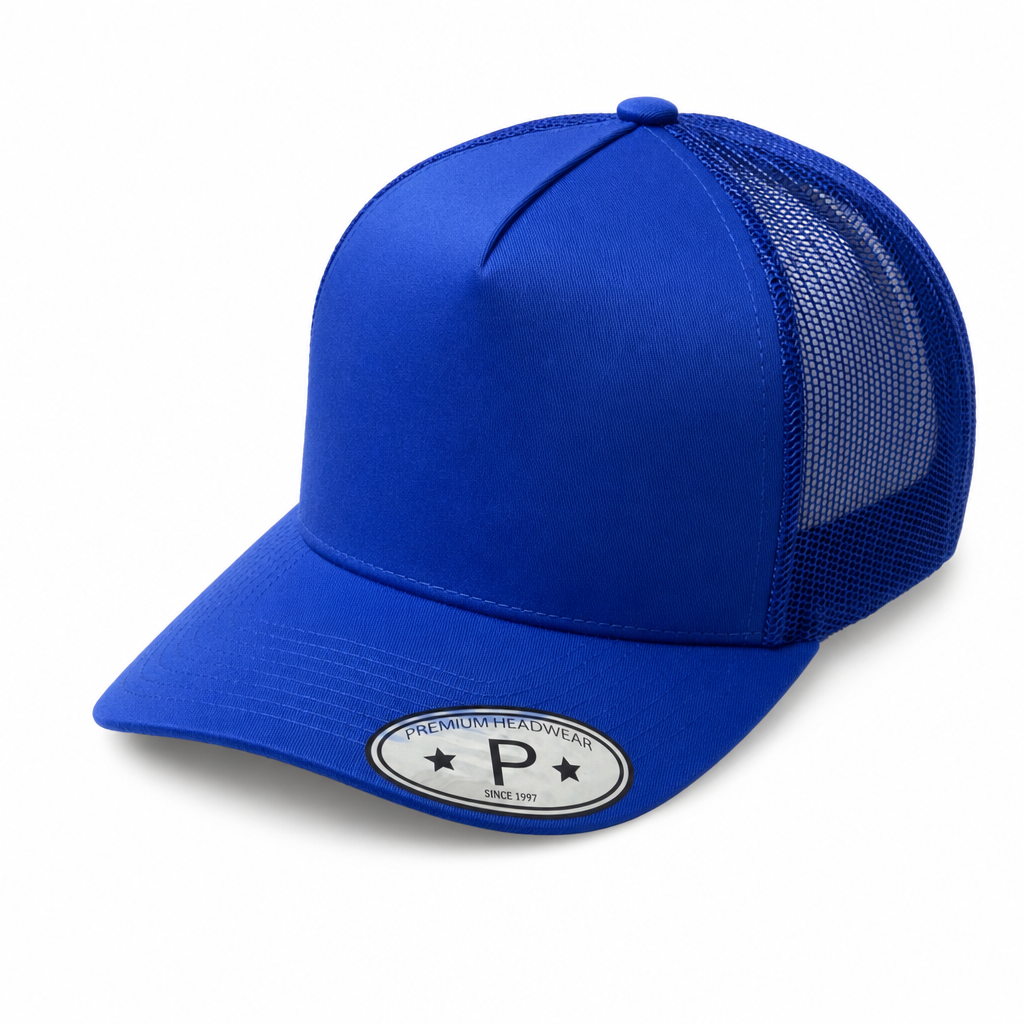 Royal Blue 5 Panel Curved Bill Mesh Snapback Cap #5PCM