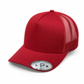 5 Panel Curved Bill Mesh Snapback Mexico Flag Designed Under Bill Plain Cap #506MU-MX in RED - Style 5PCMU-MX | Burzip